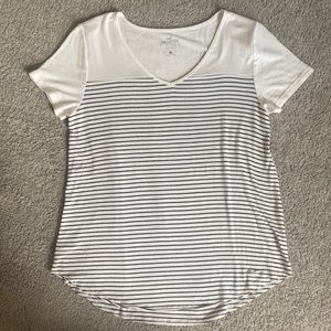 Small Hollister Easy Tee- v neck with black and white stripes